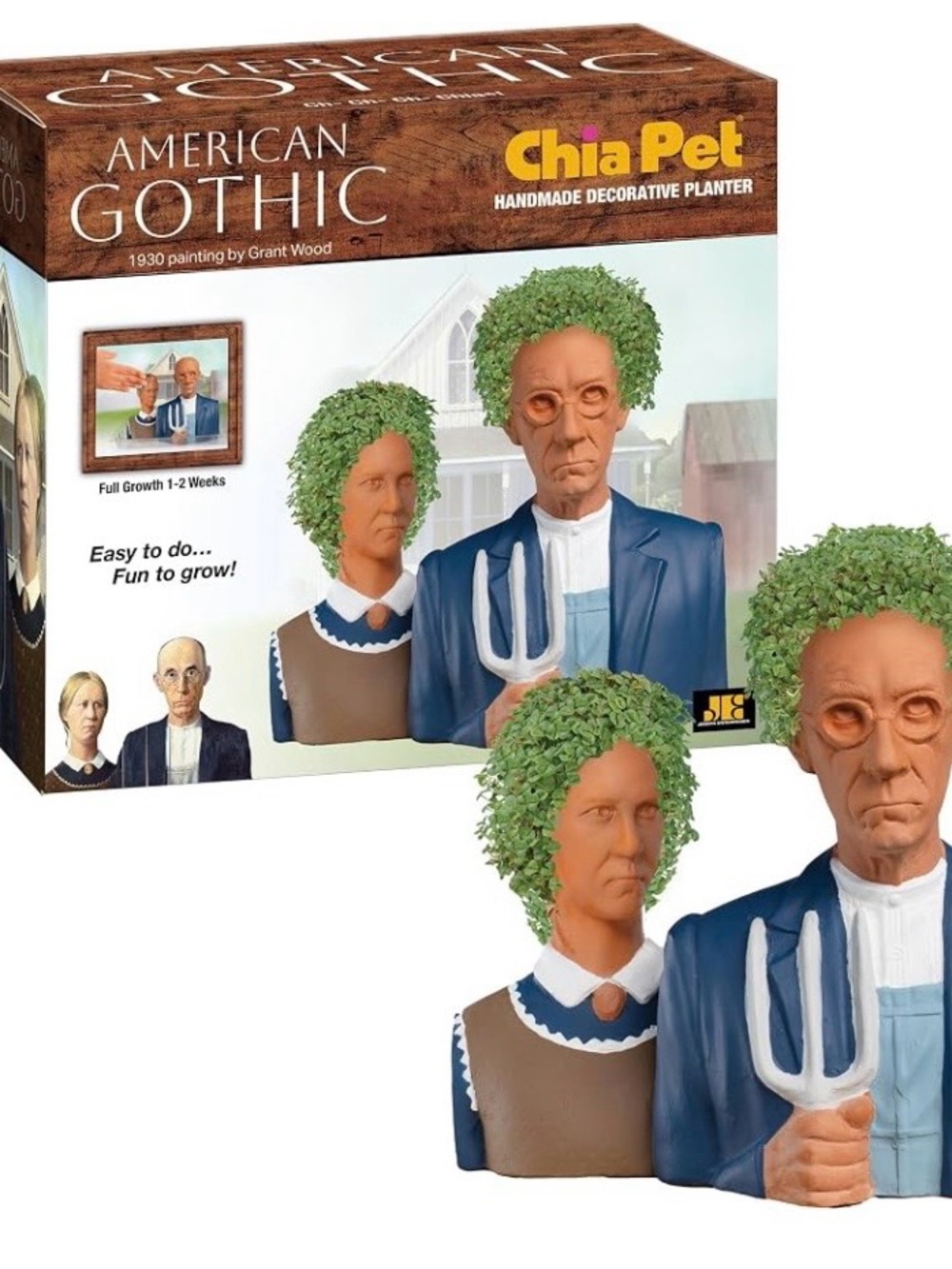 Chia Pet American Gothic Decorative Planter - Green and Terracotta